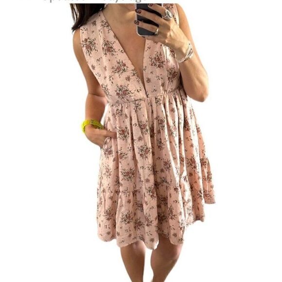 House Of Harlow 1960 Linen Blend Floral Halter Mini Dress Pink Large - Picture 2 of 11